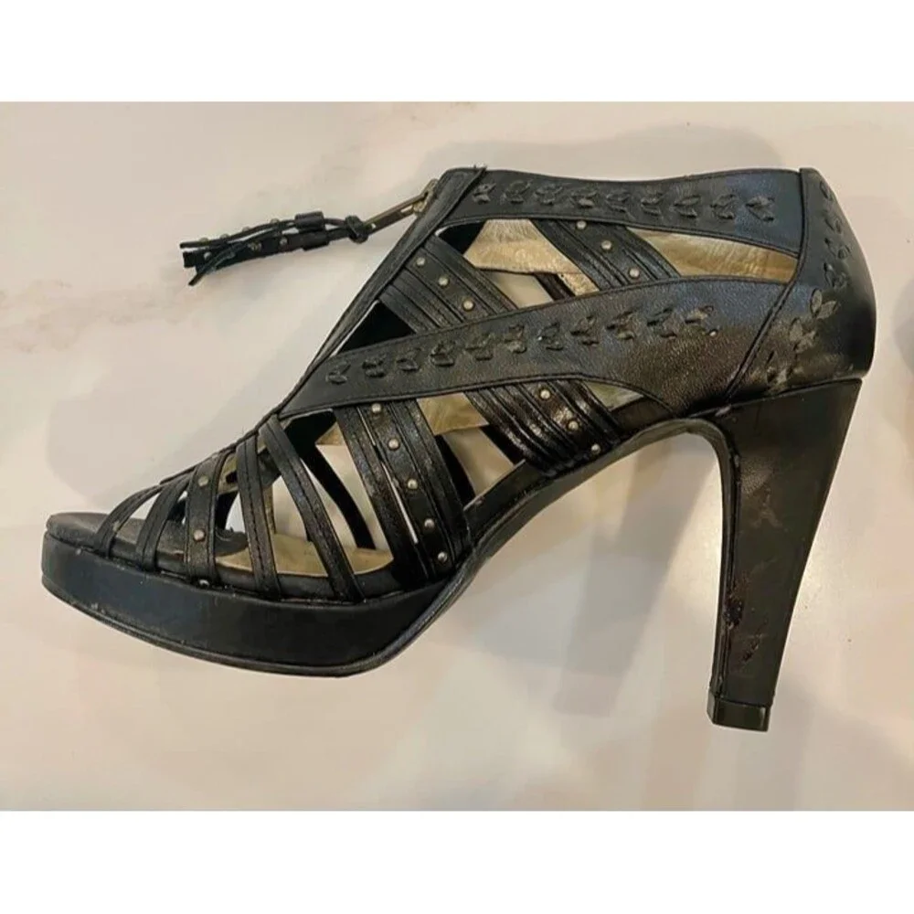 Black leather zip up Heels